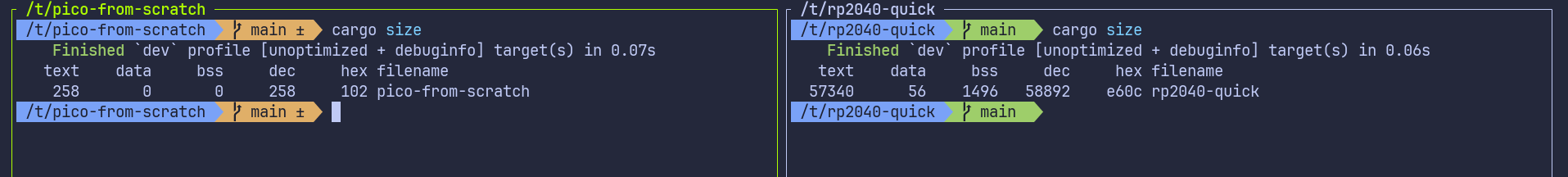 Cargo size on Quick Start vs our Project